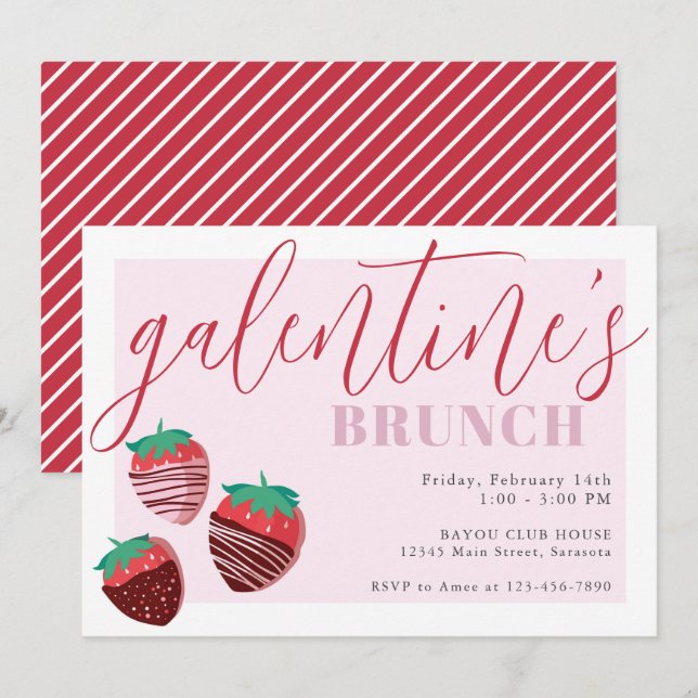 Galentine's Day Brunch Chocolate Strawberries Invitation (Front/Back)