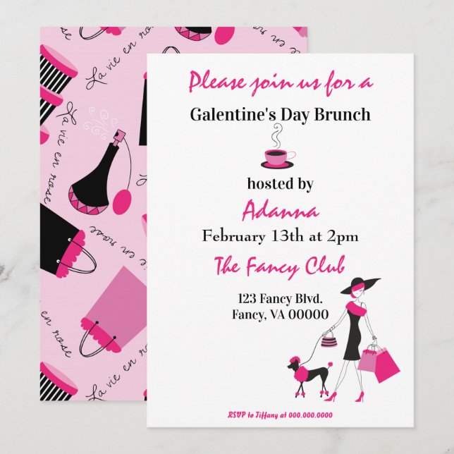 Galentine's Day Brunch Fancy  Invitation (Front/Back)