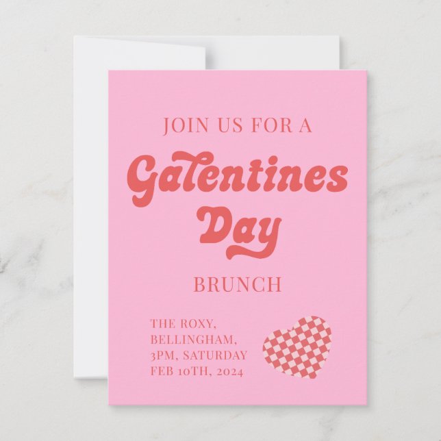 Galentines Day Brunch Invites Retro Heart (Front)