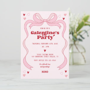 Galentine's Day Brunch Party Pink Bow Invitation