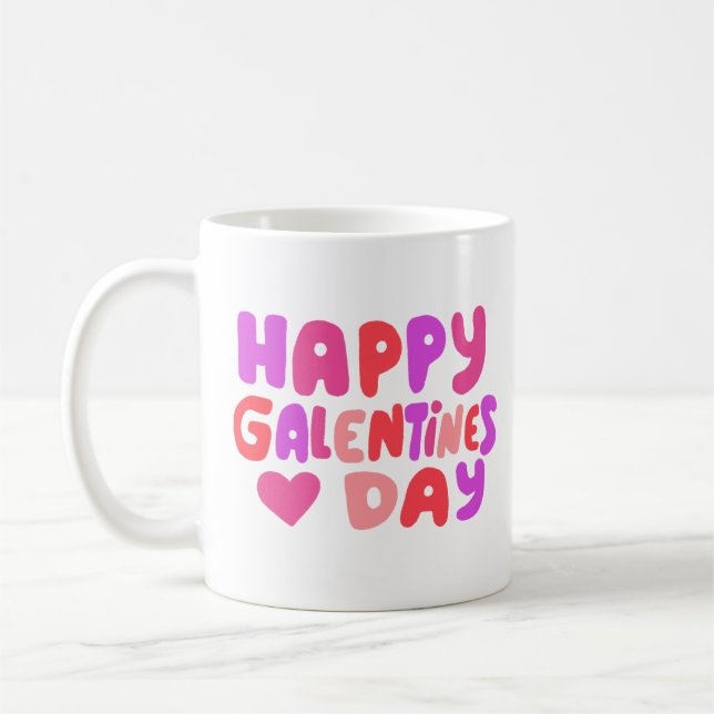 Galentines Day Bubble Letters Groovy Curvy Retro Coffee Mug (Left)