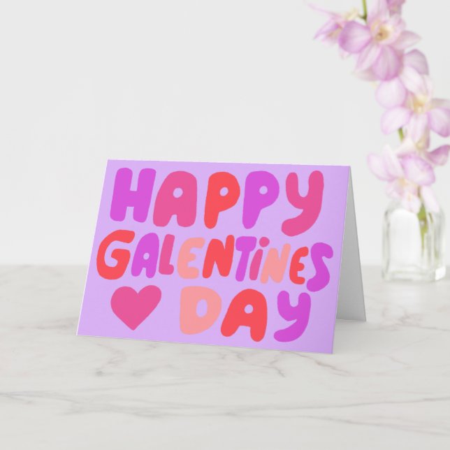 Galentines Day Bubble Letters Pink Curvy Retro Card (Orchid)