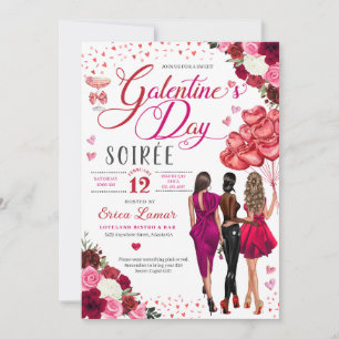 Galentine's Day Girl Friends Brunch Pink Hearts Invitation