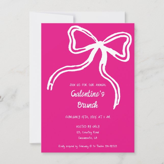 Galentine's Day hand drawn bow pink Invitation (Front)