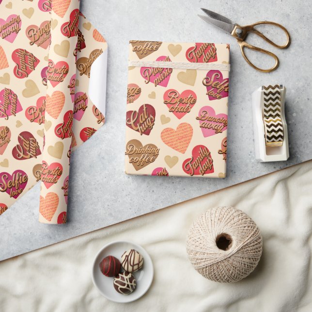 Galentine's Day, Hearts and Words, Valentine Wrapping Paper (Crafts)