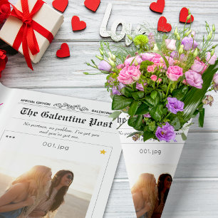 Galentines Day Newspaper Photo Collage Hearts Wrapping Paper Sheet