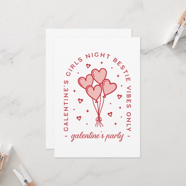 Galentine's day party bestie heart balloons invitation (Front/Back In Situ)