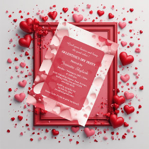 Galentine's Day Party Pastel Coral Hearts Modern  Invitation