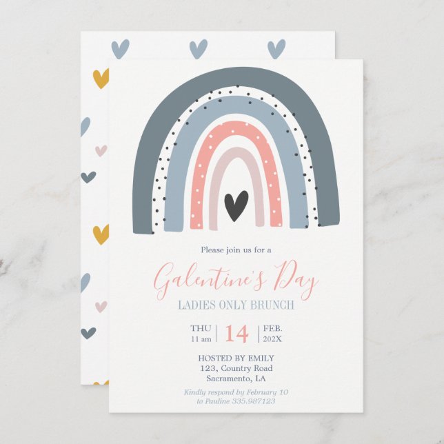 Galentine's Day party rainbow pastel Invitation (Front/Back)