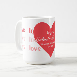 Galentine's Day Personalized Pink and Red Heart Coffee Mug