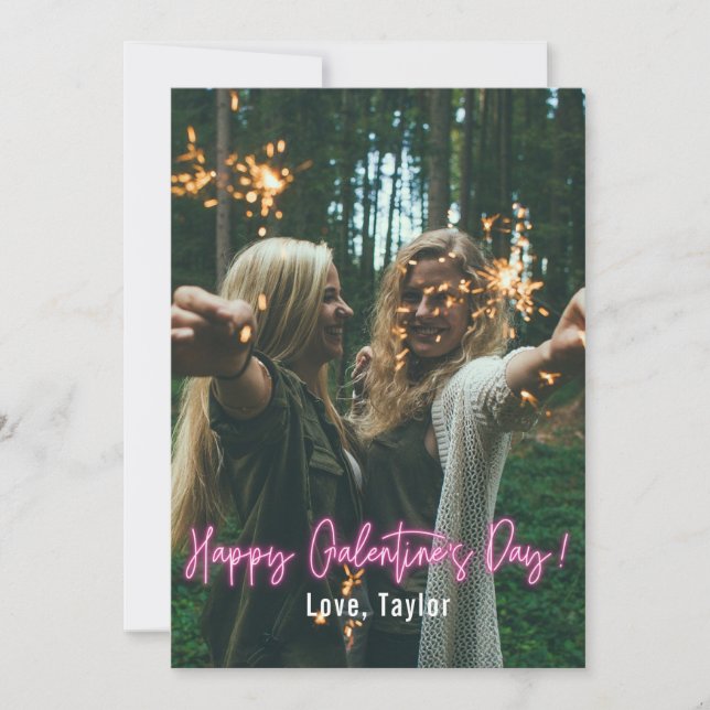 Galentine's Day Pink Neon Photo Card (Front)