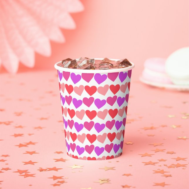 Galentines Day Pink Red Hearts Bold Retro Groovy  Paper Cups (Insitu)