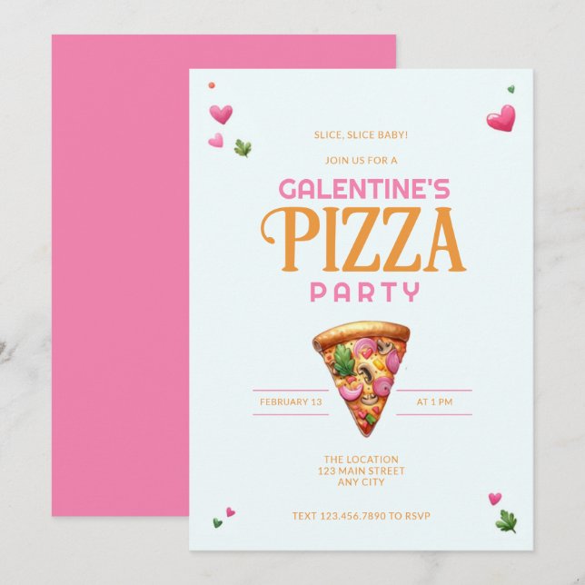 Galentine's Day Pizza Party Invitation (Front/Back)