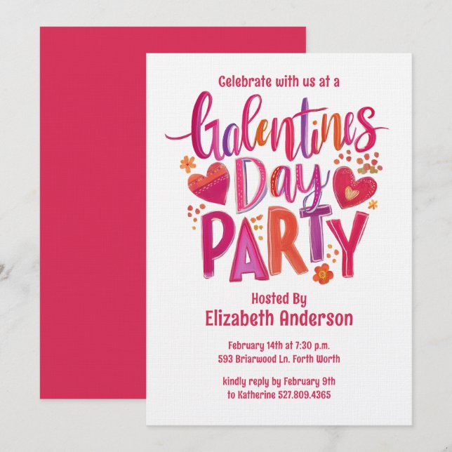 Galentines Day Red hand drawn Party Invitation (Front/Back)