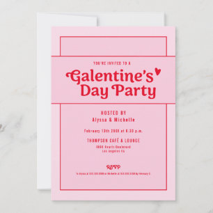 Galentine's Day Red Pink Party Trendy Cool Invitation