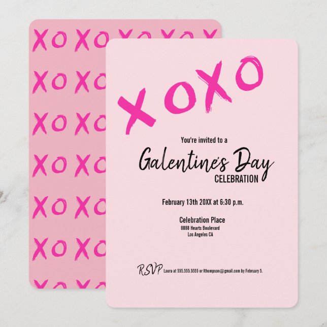 Galentine's Day XOXO Friends Valentines Party  Invitation (Front/Back)