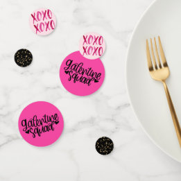 Galentine's Day XOXO Pink Black Gold Confetti