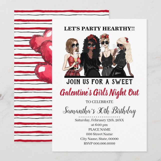 Galentine's Girls Night Out Valentines Party Invitation (Front/Back)