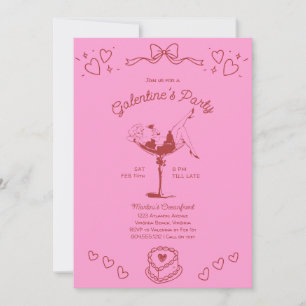 Galentines Girls Night Party Hand Drawn Pink Red  Invitation