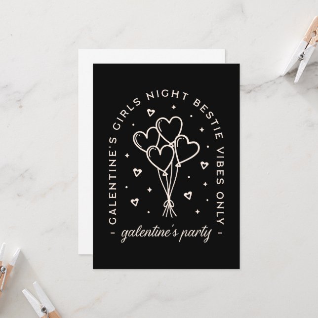 Galentines party bestie girls night black invitation (Front/Back In Situ)