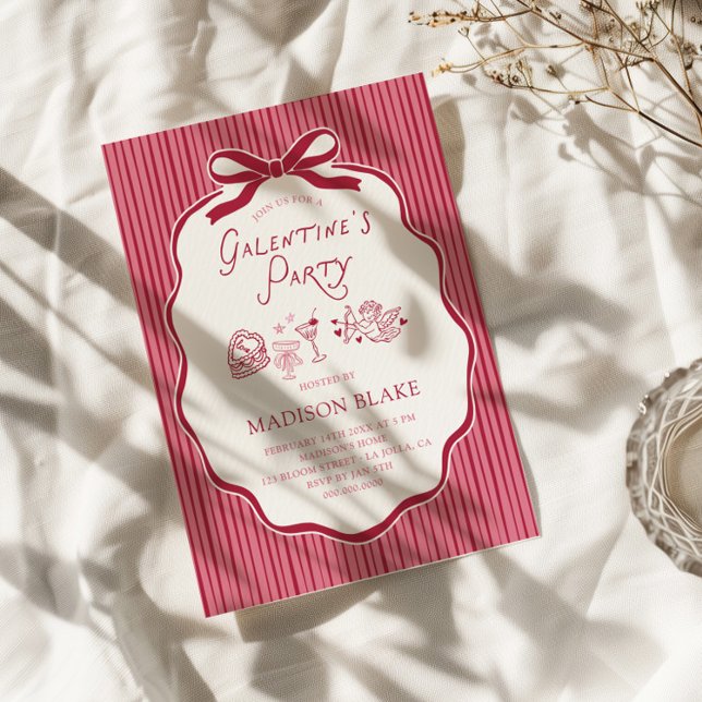 Galentine's Party Cherry Bow Frame Invitation (Creator Uploaded)