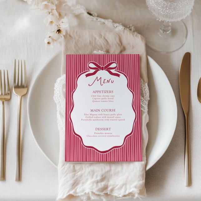Galentine's Party Cherry Bow Frame Menu Card (Creator Uploaded)