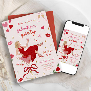 Galentine's Party Girls Night Valentine Birthday Invitation