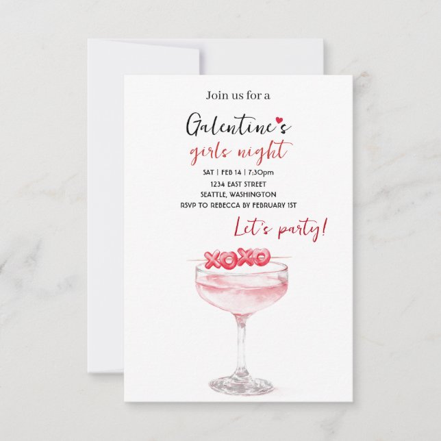 Galentines Party Invitation | Pink Cocktail (Devant)