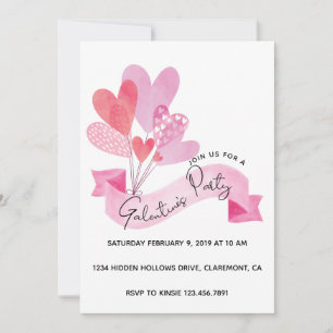 Galentine's Party Invitation with Heart Balloons