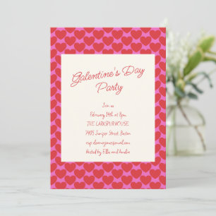 Galentine's Party Pink and Red Heart Valentine Invitation