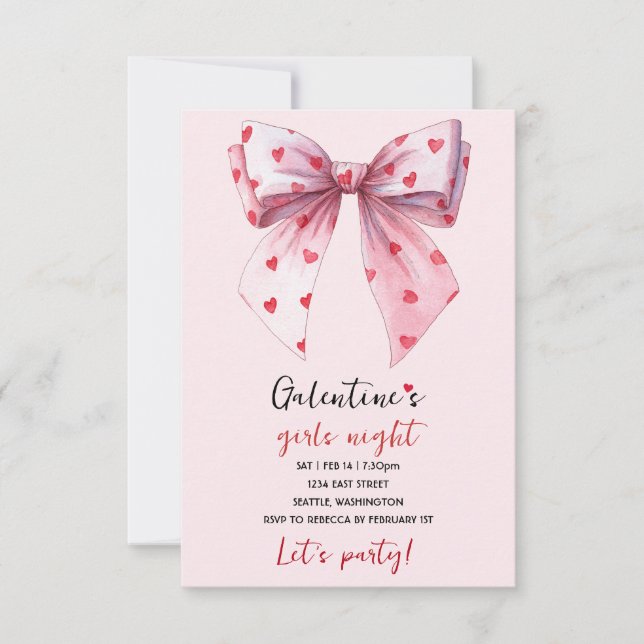 Galentines Pink Bow Party Invitation  (Devant)