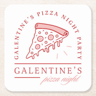 Galentines pizza night girls valentines party square paper coaster