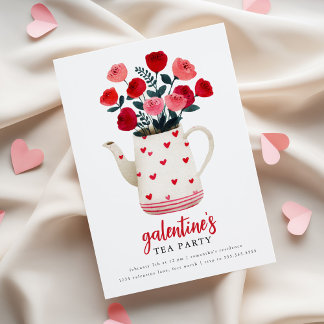 Galentine's Tea Party Teapot Floral Invitation