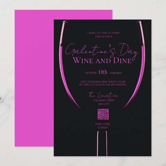 Galentine's Wine and Dine QR Code Invitation (Front/Back)