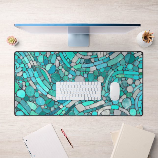 Galets Mosaïque Art -Aquamarine et Pearl (Bureau 1)