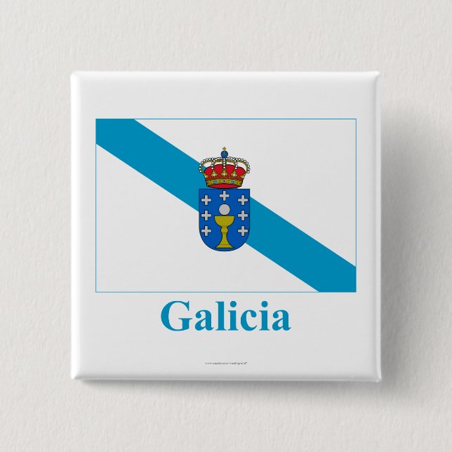 Galicia flag with name 2 inch square button (Front)