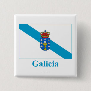 Galicia flag with name 2 inch square button