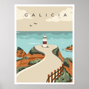 Galicia Spain Vintage Travel Illustration Poster
