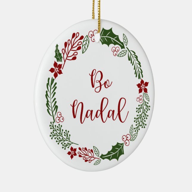 Galician Merry Christmas Wreath, Bo Nadal Ceramic Ornament (Right)