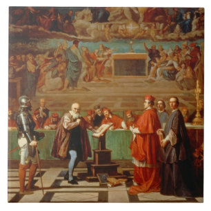 Galileo Galilei (1564-1642) before members of the Tile