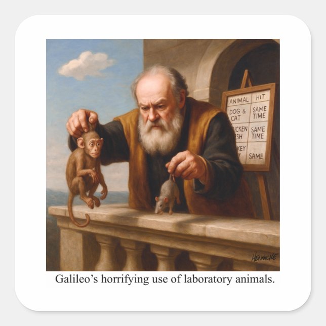 Galileo’s horrifying use of laboratory animals. square sticker (Front)