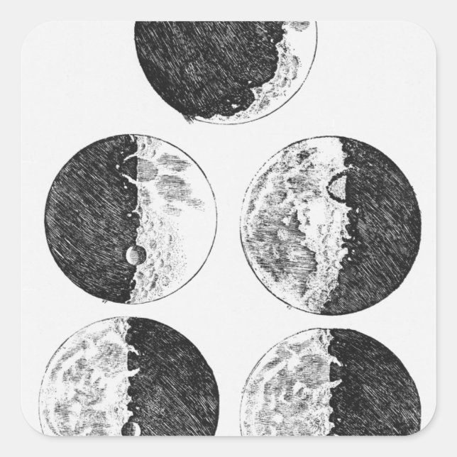 Galileo's drawings of the phases of the moon square sticker (Front)