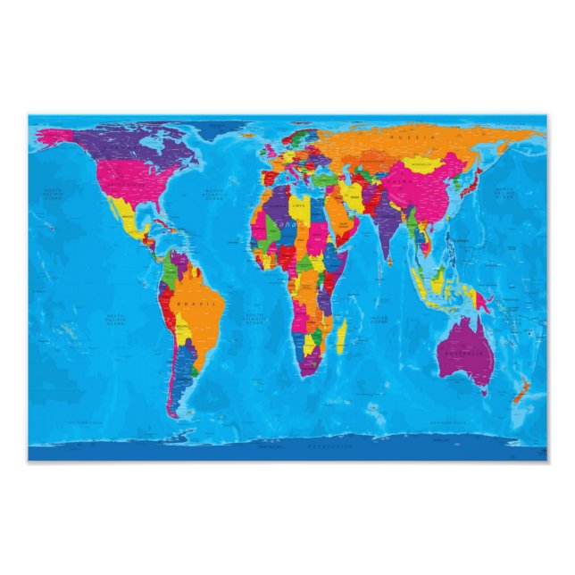 Gall Peters Projection World Map Photo Print (Front)