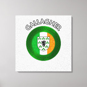 Gallagher Crest & Celtic Knot on Shamrock Canvas Print