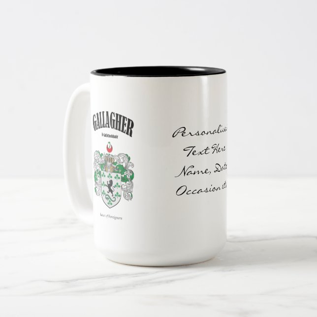 Gallagher Family Crest, Translation & Meaning Two-Tone Coffee Mug (Front Left)