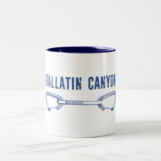 Gallatin Canyon Montana Rock Climbing Quickdraw Two-Tone Coffee Mug (Center)