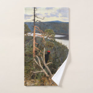 Gallen-Kallela - Great Black Woodpecker 1894 Bath Towel Set