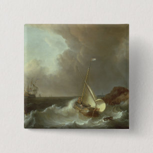 Galleon in Stormy Seas 2 Inch Square Button