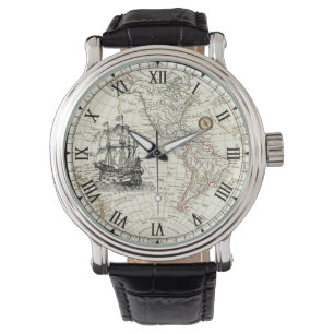 Galleon Sailing Ship ~ 1789 Western Hemisphere Map Watch