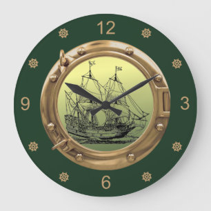 Galleon Sailing Ship ~ Brass Porthole ~   Large Clock